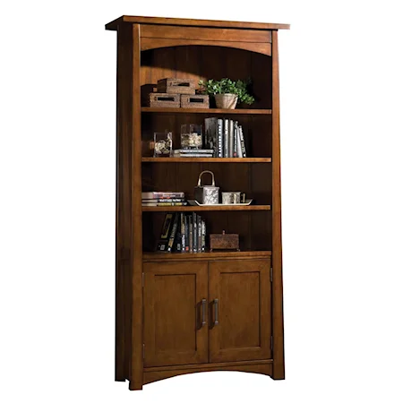 Tall Bookcase with Open Shelves and Lower Cabinet